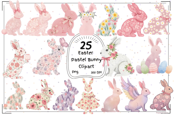 25 Pastel Easter Bunny Clipart: Whimsical Spring Designs
