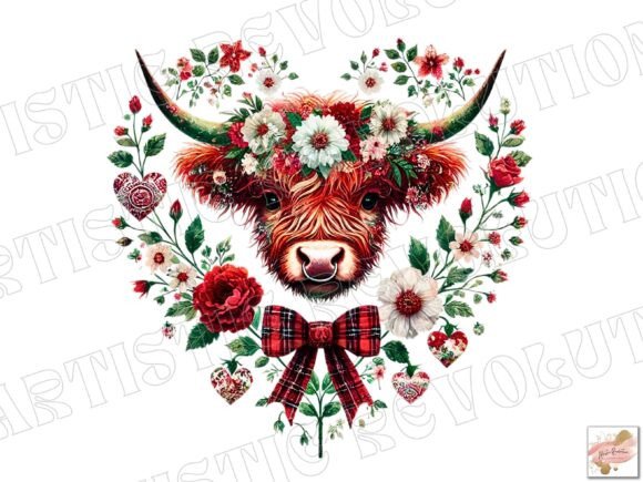 Floral Valentine Heart Highland Cow Png: A Charming Asset for Your Brand