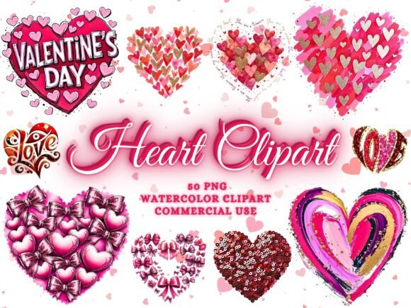 Valentine Heart Clipart Coquette Hearts: 50 PNGs for Designers
